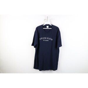 Vintage 90s Calvin Klein Mens Large Faded Spell Out Short Sleeve T-Shirt Blue